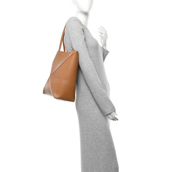 LOEWE Shiny Calfskin Medium Puzzle Fold Tote Warm Desert