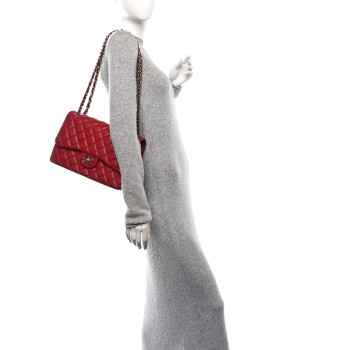 CHANEL Caviar Quilted Jumbo Double Flap Dark Red
