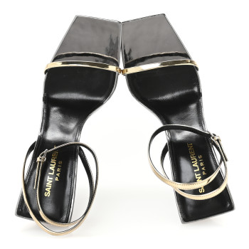 SAINT LAURENT Metallic Patent Pam 110 Sandals 38.5 Old Gold