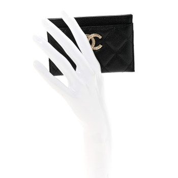 CHANEL Caviar Quilted Studded CC Card Holder Black