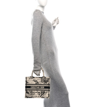 CHRISTIAN DIOR Canvas Embroidered Small Zodiac Toile De Jouy Book Tote Latte