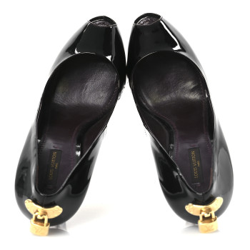LOUIS VUITTON Patent Calfskin Oh Really Peep Toe Pumps 40 Amarante