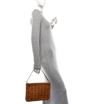 MCM Visetos Liz Shopper Tote Pouch Cognac