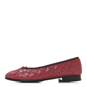 CHANEL Suede Calfskin Quilted Cap Toe CC Ballerina Flats 38 Red