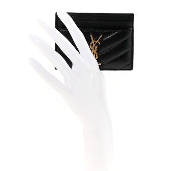 SAINT LAURENT Lambskin Matelasse Chevron Monogram Credit Card Case Black