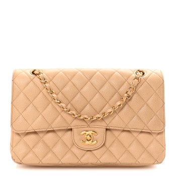 CHANEL Caviar Quilted Medium Double Flap Beige