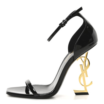 SAINT LAURENT Patent Calfskin Opyum 110 Sandals 38 Black Gold