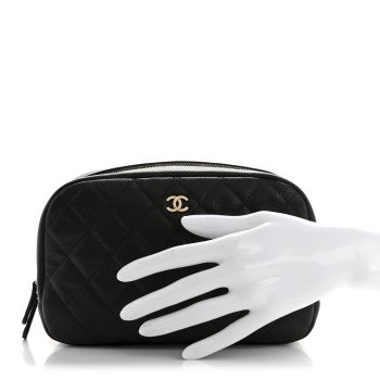 CHANEL Caviar Quilted Medium Curvy Pouch Cosmetic Case Black