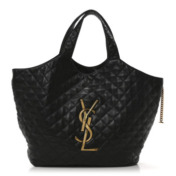 SAINT LAURENT Lambskin Quilted Maxi Icare Shopping Tote Black