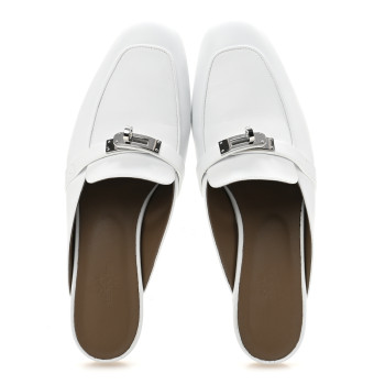 HERMES Calfskin Oz Mules 39.5 White