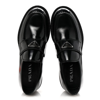 PRADA Spazzolato Metal Triangle Logo Mens 35mm Loafers 9.5 Black