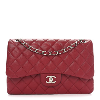 CHANEL Caviar Quilted Jumbo Double Flap Dark Red