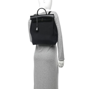 HERMES Military Toile Vache Hunter Herbag a Dos Zip Retourne Backpack Black