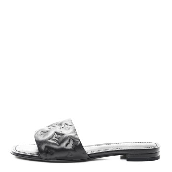 LOUIS VUITTON Lambskin Embossed Monogram Revival Flat Mules 37 Black