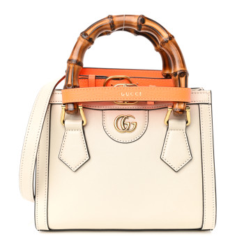 GUCCI Wonka Grain Calfskin Mini Diana Tote Bag Mystic White Orange Fluo