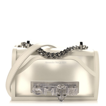 ALEXANDER MCQUEEN Polyurethane Calfskin Transparent Jeweled Knuckle Satchel Clear White