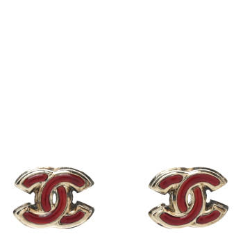CHANEL Enamel CC Earrings Red Gold