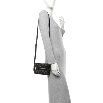 GUCCI Jacquard Black Denim GG Monogram Textured Dollar Calfskin Mini Ophidia Shoulder Bag Black Ivory