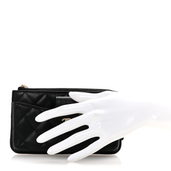 CHANEL Caviar Quilted Phone Holder Zip Clutch Black