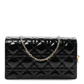 CHRISTIAN DIOR Patent Cannage Lady Dior Chain Wallet Black