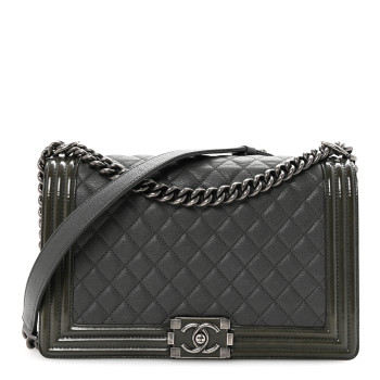 CHANEL Goatskin Patent Quilted New Medium Boy Flap Grey