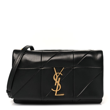 SAINT LAURENT Lambskin Patchwork Monogram Jamie Chain Wallet Black