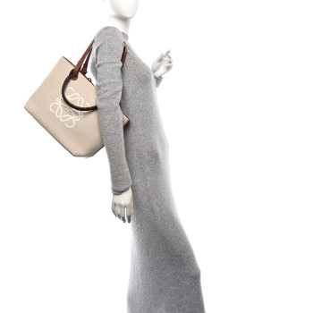 LOEWE Canvas Calfskin Small Anagram Tote Ecru Tan