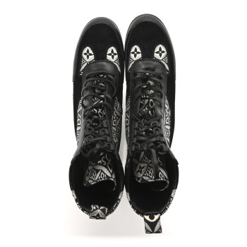LOUIS VUITTON Suede Calfskin Jacquard Since 1854 Laureate Platform Desert Boots 38 Black