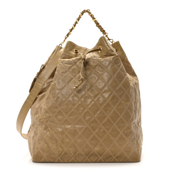 CHANEL Vinyl Stitched XL Bucket Bag Beige