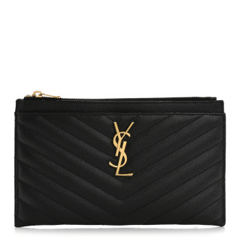 SAINT LAURENT Grain De Poudre Chevron Monogram Bill Pouch Black