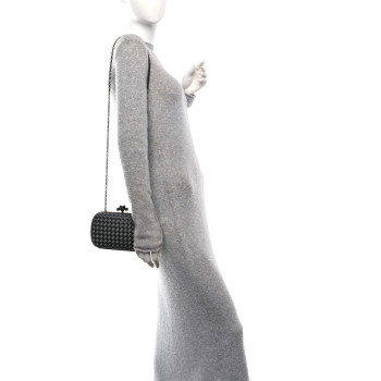 BOTTEGA VENETA Satin Ayers Intrecciato Chain Knot Clutch Grey