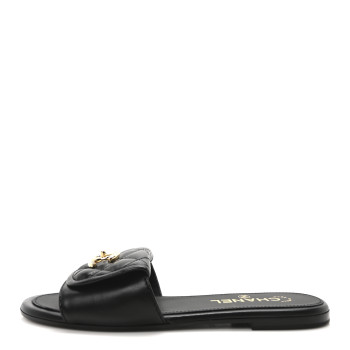 CHANEL Lambskin Quilted Turnlock Flat Mules 37.5 Black