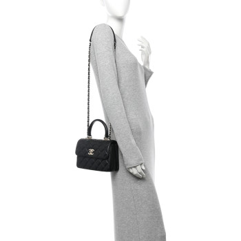 CHANEL Lambskin Quilted Mini Trendy CC Dual Handle Flap Bag Black
