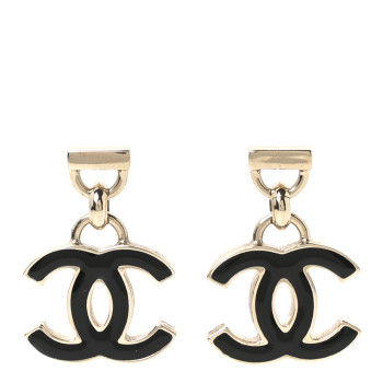 CHANEL Enamel CC Drop Earrings Black