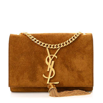 SAINT LAURENT Suede Small Classic Monogram Kate Tassel Satchel Light Ochre