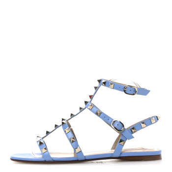 VALENTINO GARAVANI Calfskin Rockstud Gladiator Flat Sandals 36 Denim