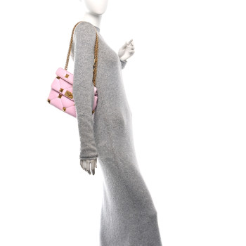 VALENTINO GARAVANI Nappa Medium Roman Stud Shoulder Bag Pink Borealis
