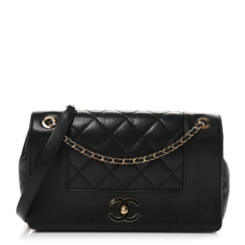 CHANEL Sheepskin Quilted Medium Vintage Mademoiselle Flap Black