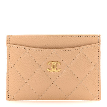 CHANEL Caviar Quilted Card Holder Beige