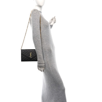 SAINT LAURENT Grain De Poudre Matelasse Chevron Monogram Chain Wallet Black