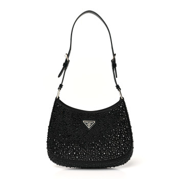 PRADA Satin Crystal Cleo Adjustable Strap Shoulder Bag Black