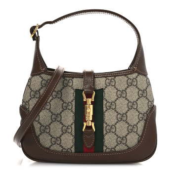 GUCCI GG Supreme Monogram Azalea Calfskin Web Mini Jackie 1961 Hobo Beige Ebony Brown Sugar