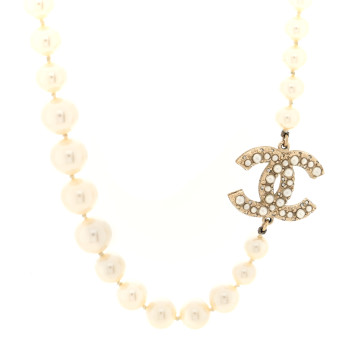 CHANEL Pearl CC 100th Anniversary Necklace Light Gold
