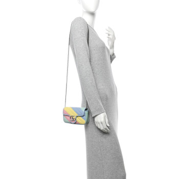 GUCCI Calfskin Matelasse Diagonal Super Mini GG Marmont Shoulder Bag Multicolor Pastel