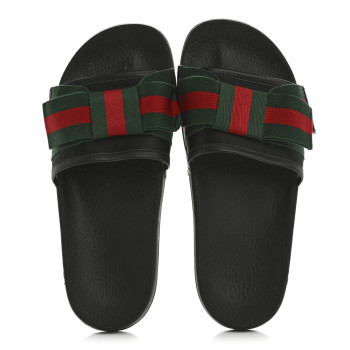GUCCI Satin Web Bow Slide Sandals Black
