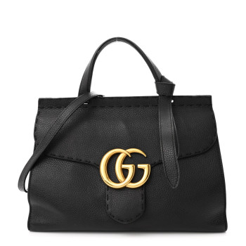 GUCCI Calfskin Small GG Marmont Top Handle Bag Black