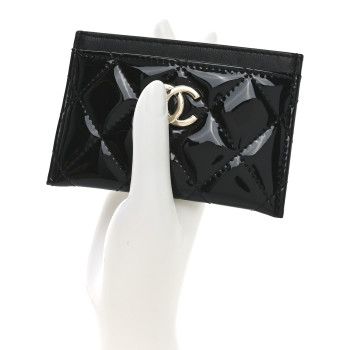 CHANEL Patent Calfskin Quilted Card Holder Black