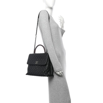 CHANEL Caviar Lizard Quilted Large Coco Handle Flap Grey