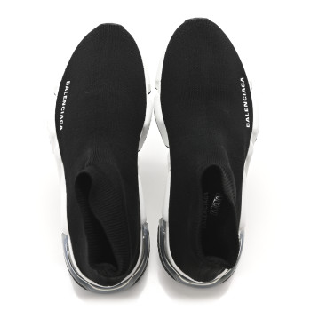 BALENCIAGA Neoprene Knit Womens Speed Clear Sole Sneakers 37 Black White
