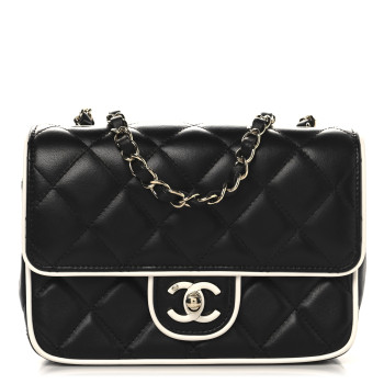 CHANEL Lambskin Quilted Resin CC Mini Flap Bag Black White